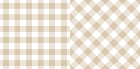 Gingham pattern in light beige and white. Seamless flat vichy design for spring summer shirt, skirt, dress, trousers, picnic blanket, oilcloth, tablecloth, other modern cotton fashion textile print.