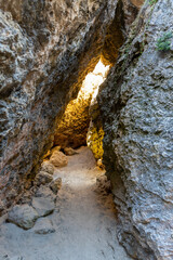 The path between rocks to the hidden beach at Stokes Bay Kangaroo Island South Australia on May 9th 2021