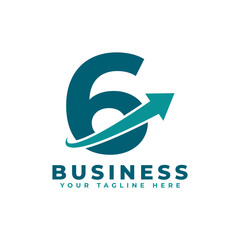Number 6 with Swoosh Arrow Up Logo Design. Creative Letter Mark Suitable for Company Brand Identity, Travel, Start up, Logistic, Business Chart or Graph Logo Template