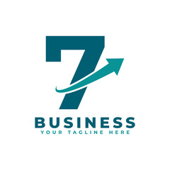 Number 7 with Swoosh Arrow Up Logo Design. Creative Letter Mark Suitable for Company Brand Identity, Travel, Start up, Logistic, Business Chart or Graph Logo Template