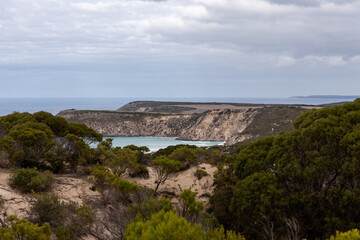 The scenic views of Pennington Bay from the top of Prospect Hill in American River Kangaroo Island taken on May 12th 2021