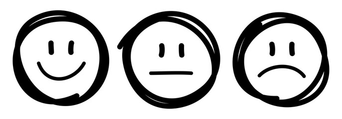 Drei Doppelt Gezeichnete Gesichter Feedback/Stimmung Kontur Schwarz