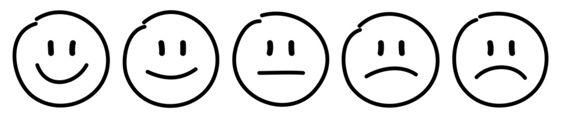 Fünf Gezeichnete Gesichter Feedback/Stimmung Kontur Schwarz