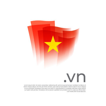 Vietnam flag. Vector stylized design national poster on a white background. Vietnamese flag painted with abstract brush strokes with vn domain, place for text. State patriotic banner of vietnam
