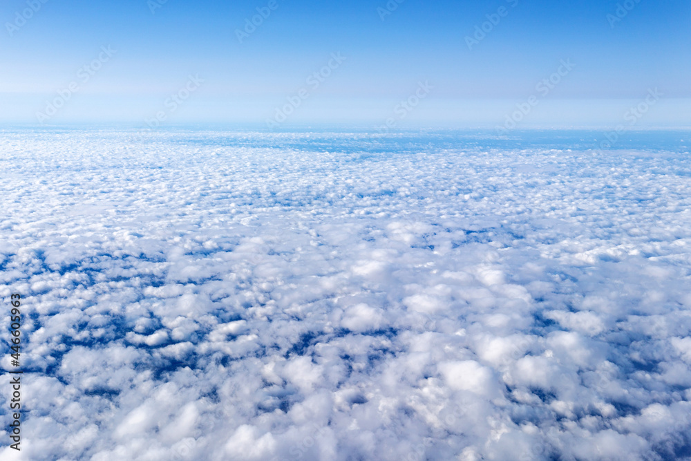 Sticker view of a cloud with a blue sky from the window. with space to copy text