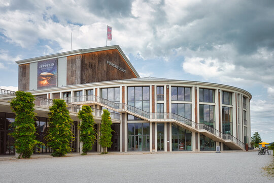 FÜSSEN, BAVARIA, GERMANY - JULY 06, 2021: Festspielhaus Neuschwanstein, Festival hall in Füssen, Bavaria, Germany. Musical theater on the shore of lake Forggensee.