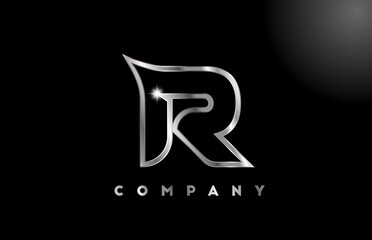 R grey metallic alphabet letter logo for business template. Professional metal icon design for identity and lettering
