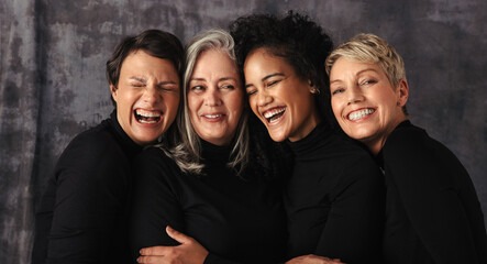 Cheerful women of different ages in a studio