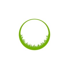 Round frame with grass isolated on white. organic label. Natural, fresh, eco logo.
