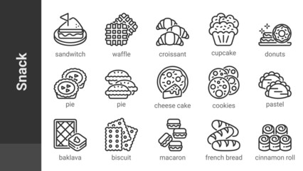 Snack icon, isolated bakery outline icon in light grey background, perfect for website, blog,  logo, graphic design, social media, UI, mobile app, EPS 10 vector illustration