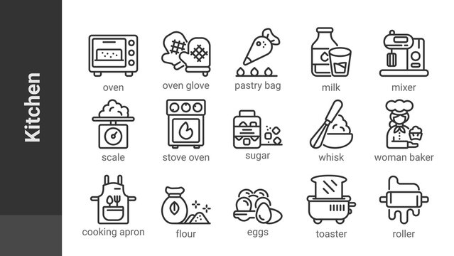Kitchen icon, isolated bakery outline icon in light grey background, perfect for website, blog,  logo, graphic design, social media, UI, mobile app, EPS 10 vector illustration