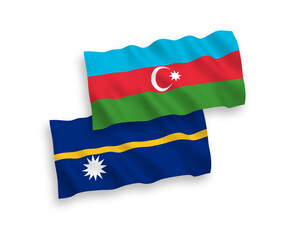 Fototapeta premium National vector fabric wave flags of Republic of Nauru and Azerbaijan isolated on white background. 1 to 2 proportion.