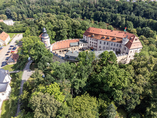 Aerial view of Wolkenburg Castle in Saxony
