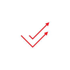 Valid Seal with up arrows icon. tick made of thread or line. Flat OK sticker icon.