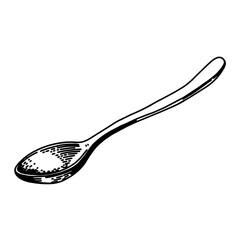 Kitchen metal spoon or tablespoon vector sketch drawing. For food catering serve, silverware, cutlery, utensil, restaurant and cafe design