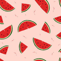 Seamless pattern of juicy red watermelon on a light background