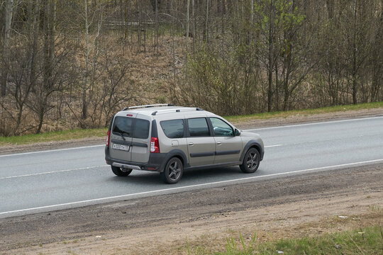 Ruzayevsky District, Mordovia, Russia - May 08, 2021: The Lada Largus on the intercity road.