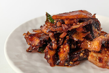 stewed octopus on a white background