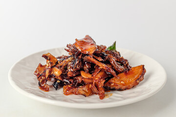 stewed octopus on a white background
