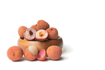 Tasty lychee in bowl. Raw Organic Red Lychee Berries Ready to Eat