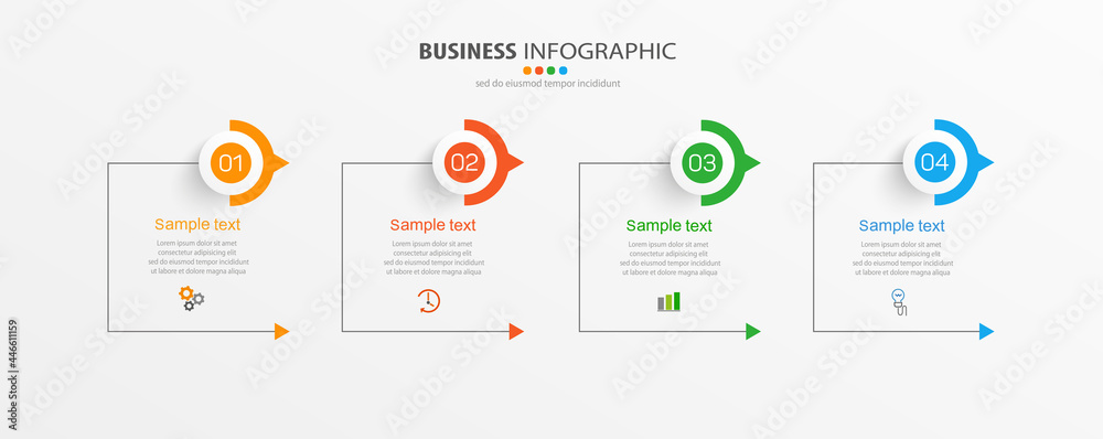 Wall mural business infographic design template with 4 options, steps or processes. can be used for workflow la