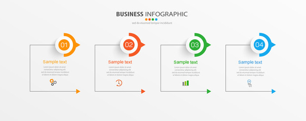 Business infographic design template with 4 options, steps or processes. Can be used for workflow layout, diagram, annual report, web design - obrazy, fototapety, plakaty