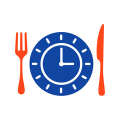 Plate knife and fork glyph icon of clock