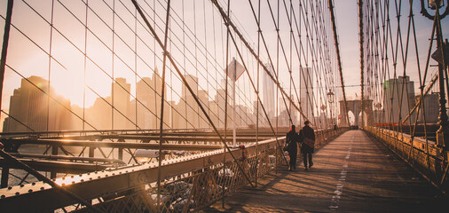 Brooklyn bridge at sunset, New York City.
