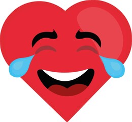 Vector illustration of cartoon character emoticon with the shape of a heart crying with laughter and with tears of joy