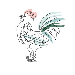 he rooster is drawn with one line. Symbol of the year. Eastern horoscope.