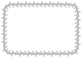 Vector frame - rope with intertwined rose leaves with thorns. Isolated on white background.