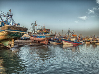 Boats moored in an old fishing port.