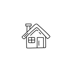 Architecture, front of house icon in flat black line style, isolated on white background 