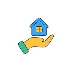 Real estate, house insurance in color icon, isolated on white background 