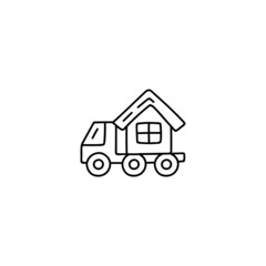 house, moving house relocation icon in flat black line style, isolated on white background 