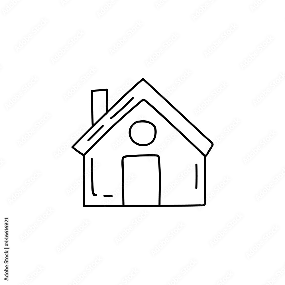 Wall mural home, house icon  in flat black line style, isolated on white background 