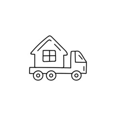 house, moving house relocation icon in flat black line style, isolated on white background 