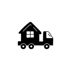 house, moving house relocation icon  in solid black flat shape glyph icon, isolated on white background 