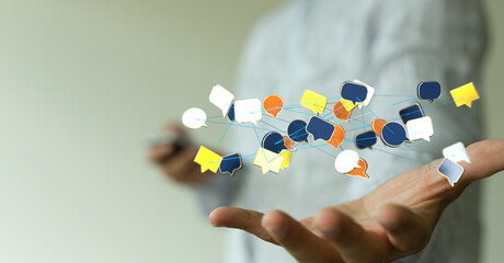 touching messaging and chatting icon. Chat concept