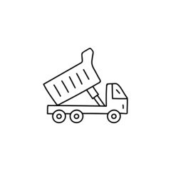 Construction dump Truck vehicle icon in flat black line style, isolated on white background 