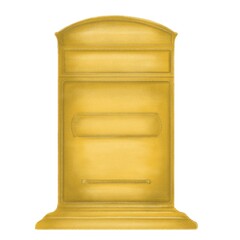 Yellow mailbox for delivering letters to various countries. Post office, post box concept. Flat design. Hand draw illustration isolated on white background.