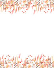 レトロでアンティークな秋の色使いのお花と植物のオシャレな白バックフレームイラスト素材