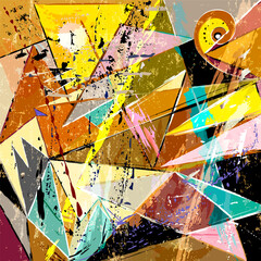 abstract background composition, with triangles, paint strokes and splashes