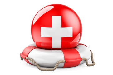 Obraz premium Lifebelt with Swiss flag. Safe, help and protect of Switzerland concept. 3D rendering