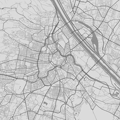Urban city map of Vienna. Vector poster. Black grayscale street map.