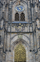 St. Vitus Cathedral Facade Detail with Clock Portrait