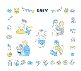 赤ちゃんと家族　アイコン　セット