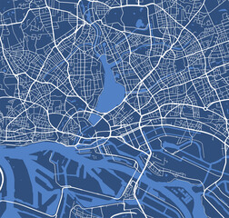 Detailed map poster of Hamburg city, linear print map. Cityscape urban panorama.