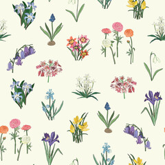 Spring flowers vector seamless pattern