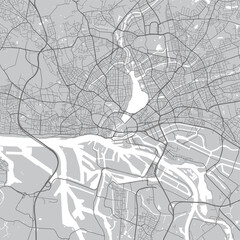 Urban city map of Hamburg. Vector poster. Black grayscale street map.
